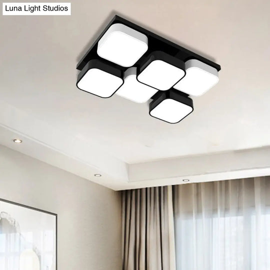 Modern Led Ceiling Mount Light - Square Kitchen Bedroom Lamp (4/6/9/12/16/20 Heads) In Black 6 /