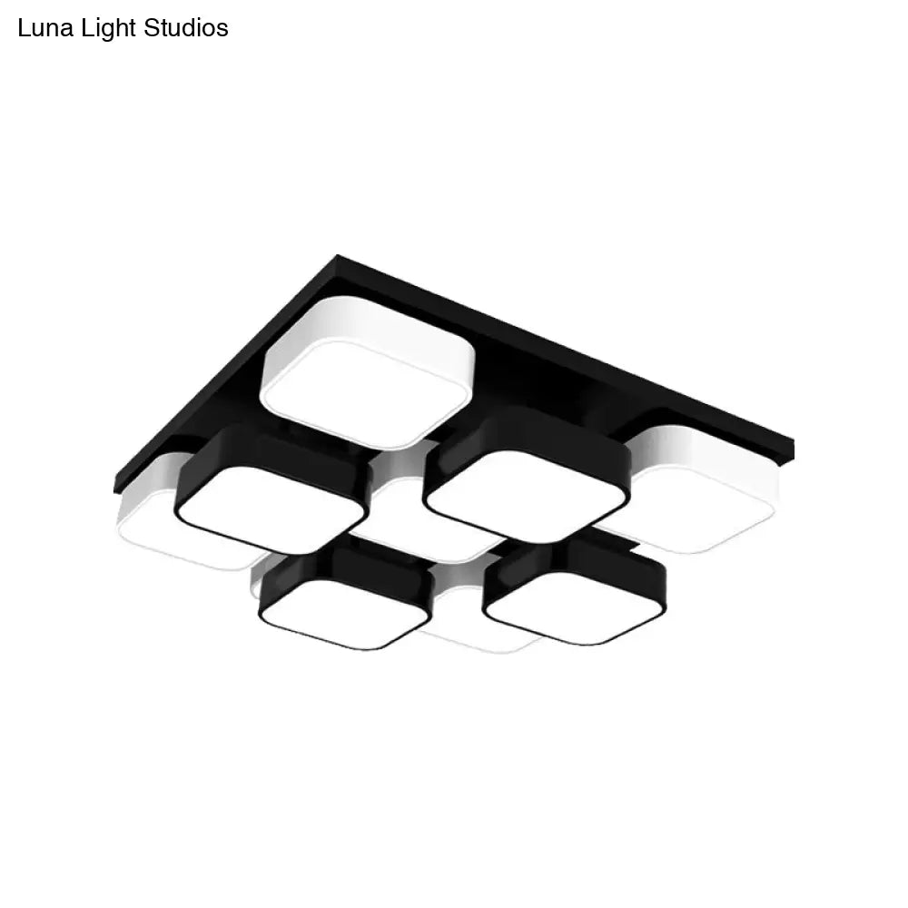 Modern Led Ceiling Mount Light - Square Kitchen Bedroom Lamp (4/6/9/12/16/20 Heads) In Black