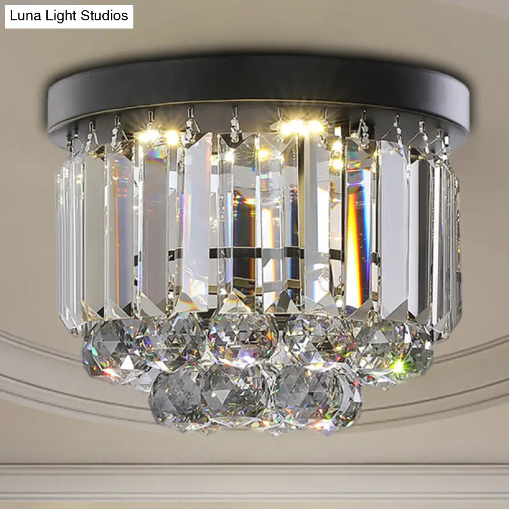 Modern Led Ceiling Mounted Fixture With Clear/Smoke Gray Crystal For Corridor - Circular Light