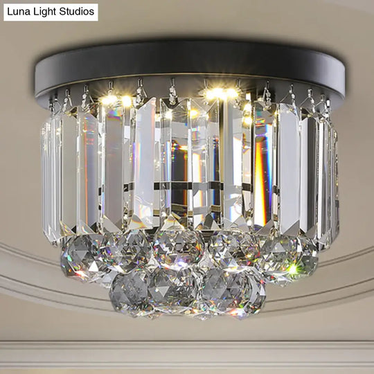 Modern Led Ceiling Mounted Fixture With Clear/Smoke Gray Crystal For Corridor - Circular Light
