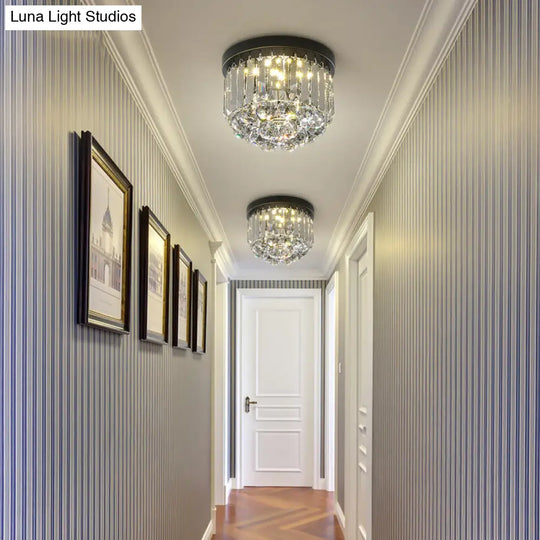 Modern Led Ceiling Mounted Fixture With Clear/Smoke Gray Crystal For Corridor - Circular Light