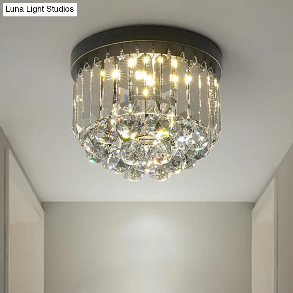 Modern Led Ceiling Mounted Fixture With Clear/Smoke Gray Crystal For Corridor - Circular Light Smoke