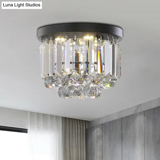 Modern Led Ceiling Mounted Fixture With Clear/Smoke Gray Crystal For Corridor - Circular Light