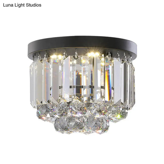 Modern Led Ceiling Mounted Fixture With Clear/Smoke Gray Crystal For Corridor - Circular Light