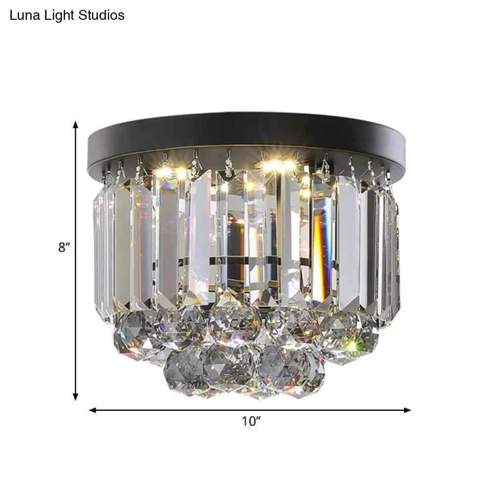 Modern Led Ceiling Mounted Fixture With Clear/Smoke Gray Crystal For Corridor - Circular Light