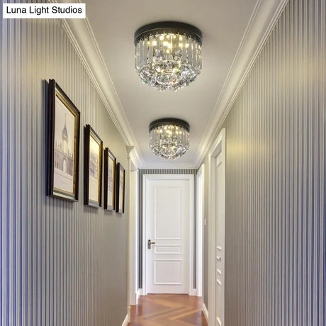 Modern Led Ceiling Mounted Fixture With Clear/Smoke Gray Crystal For Corridor - Circular Light