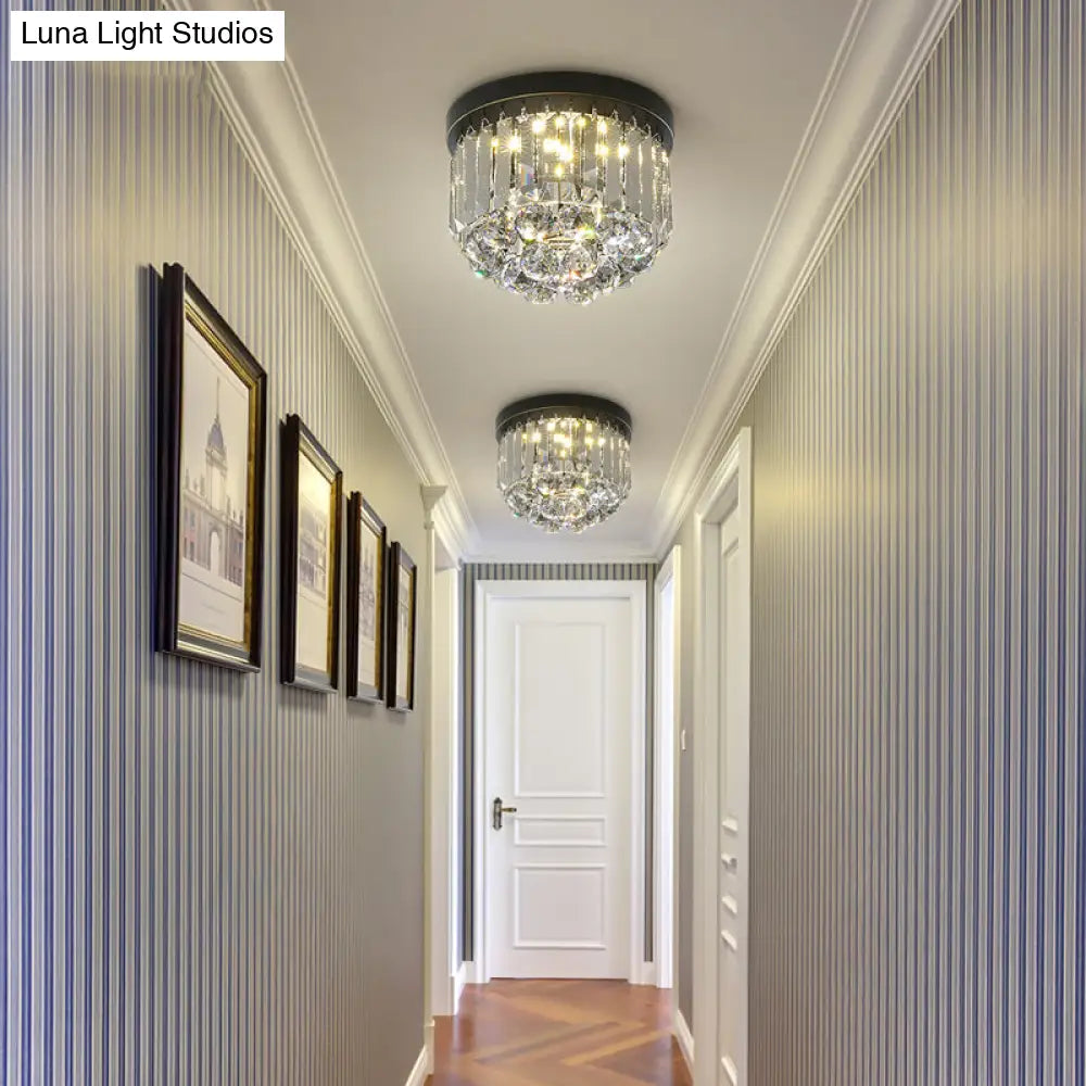 Modern Led Ceiling Mounted Fixture With Clear/Smoke Gray Crystal For Corridor - Circular Light