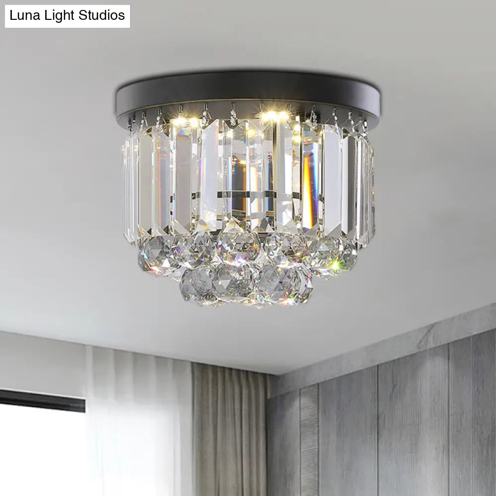 Modern Led Ceiling Mounted Fixture With Clear/Smoke Gray Crystal For Corridor - Circular Light