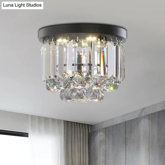 Modern Led Ceiling Mounted Fixture With Clear/Smoke Gray Crystal For Corridor - Circular Light