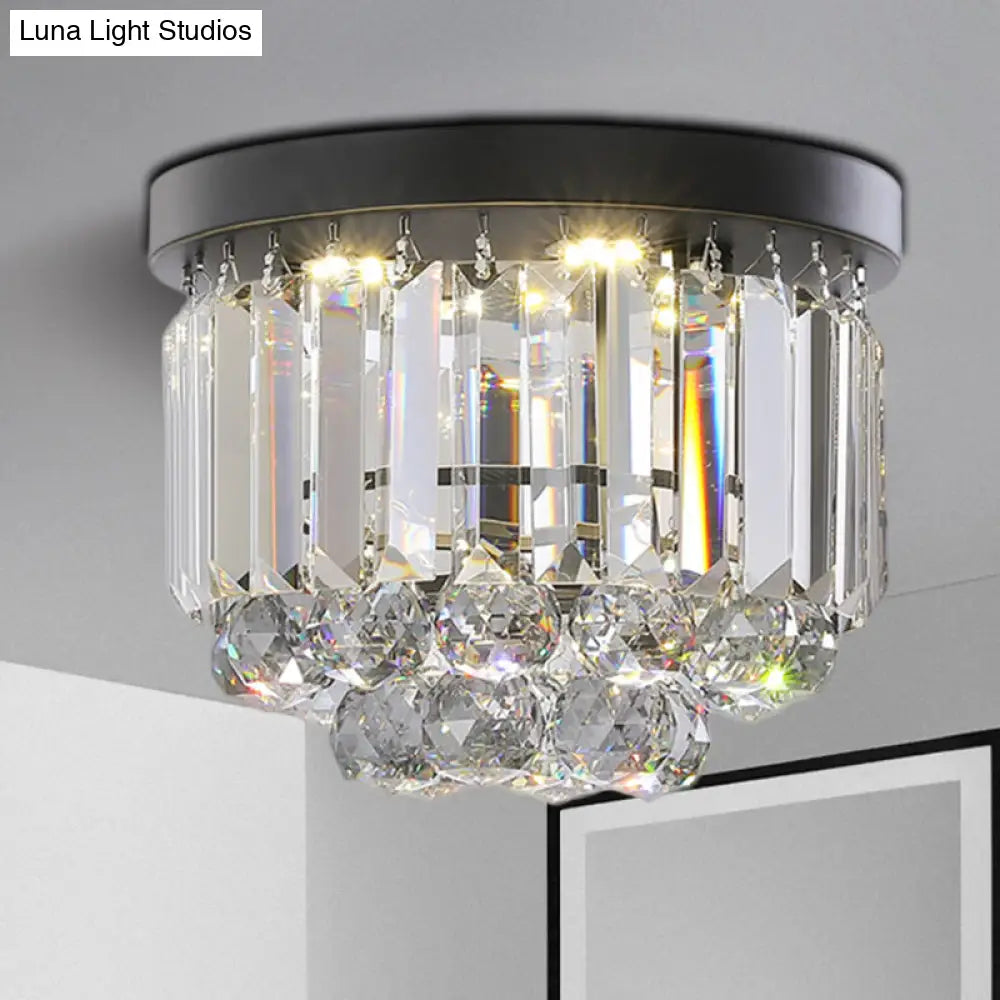 Modern Led Ceiling Mounted Fixture With Clear/Smoke Gray Crystal For Corridor - Circular Light Clear