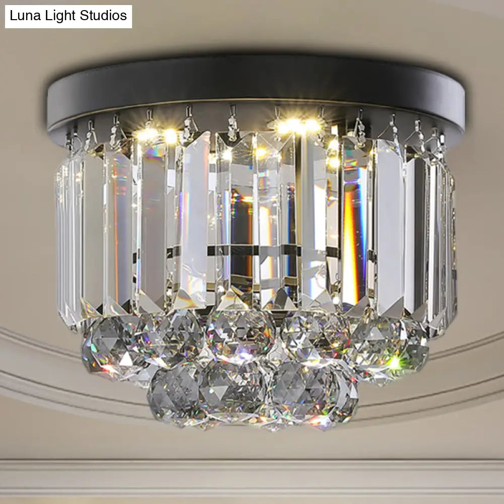 Modern Led Ceiling Mounted Fixture With Clear/Smoke Gray Crystal For Corridor - Circular Light