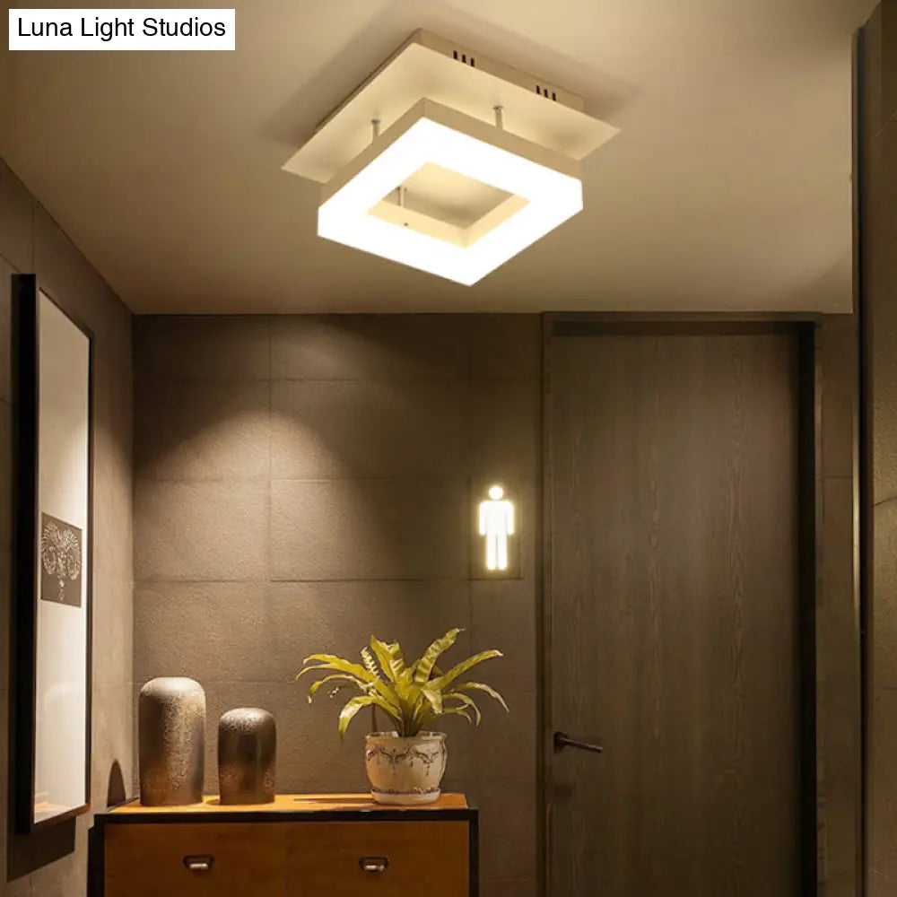 Modern Led Ceiling Semi Flush Mount Light - Acrylic Round/Square Shape Warm/White Lighting For