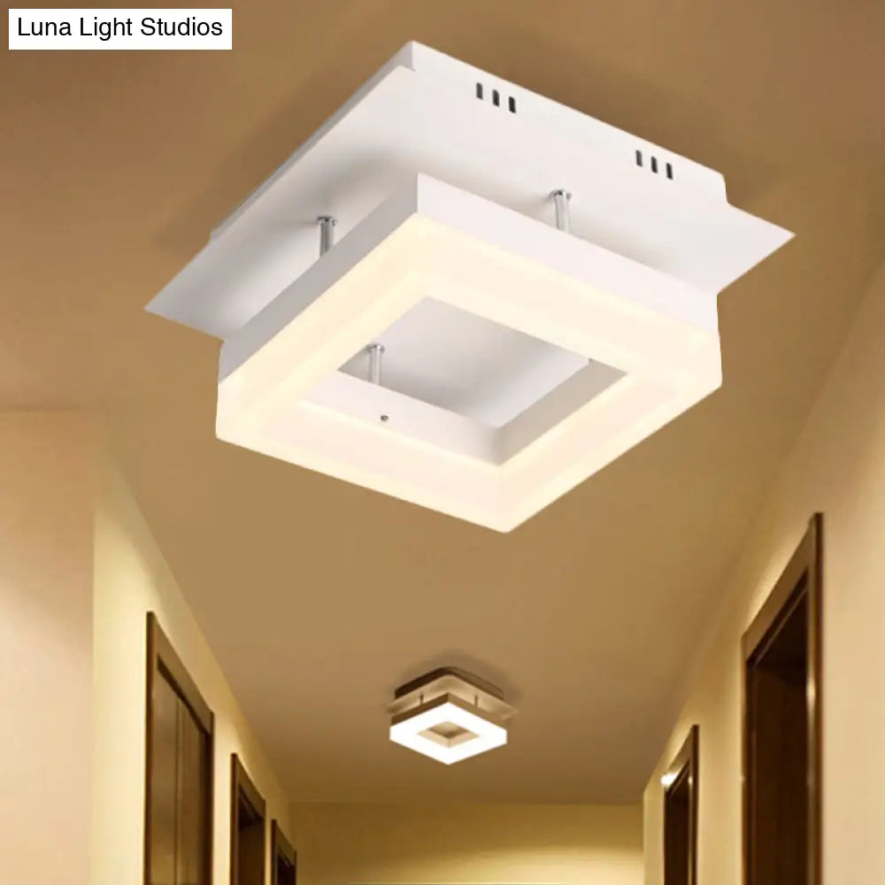 Modern Led Ceiling Semi Flush Mount Light - Acrylic Round/Square Shape Warm/White Lighting For