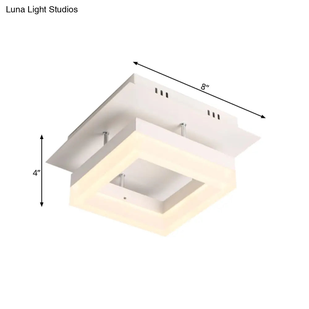 Modern Led Ceiling Semi Flush Mount Light - Acrylic Round/Square Shape Warm/White Lighting For