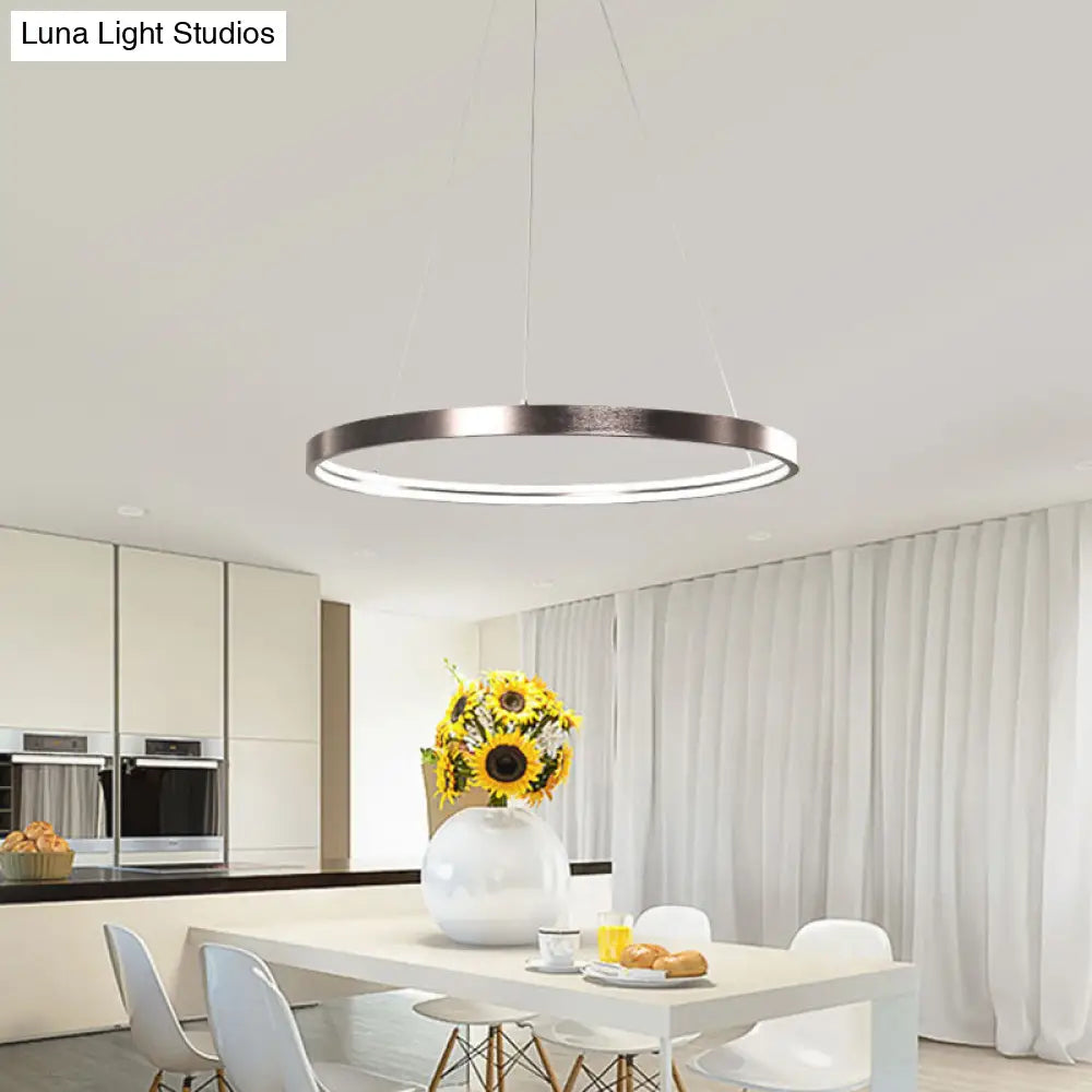 Modern Led Chandelier Light - 16/23.5/31.5 Dia Acrylic Shade Brown Ring Warm/White/Natural