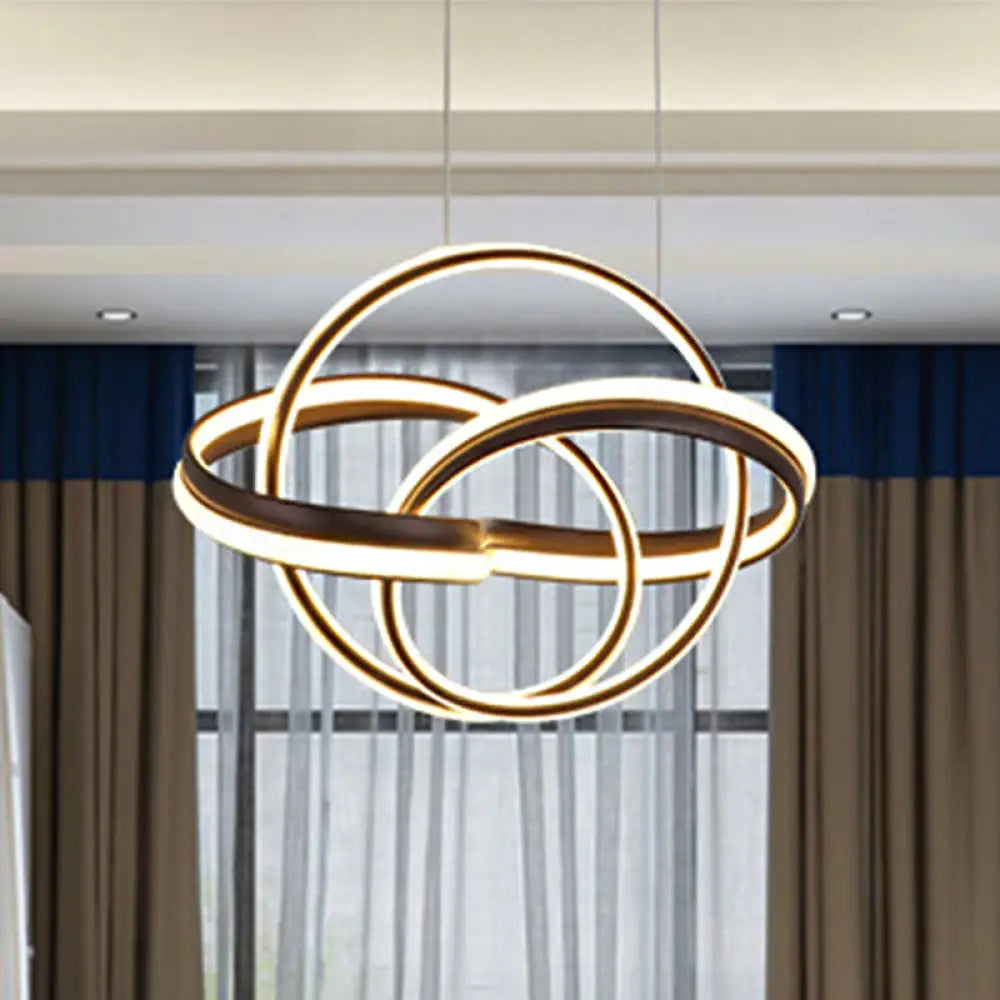 Modern Led Chandelier: Sleek Curve Design Acrylic White/Coffee Pendant Light For Living Room Coffee