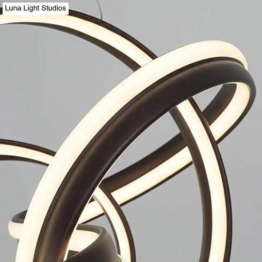 Modern Led Chandelier: Sleek Curve Design Acrylic White/Coffee Pendant Light For Living Room