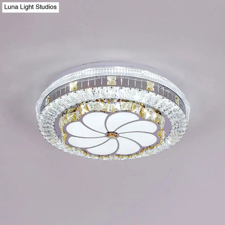 Modern Led Chrome Ceiling Light With Lotus Pattern And Faceted Crystal Flush Mount’