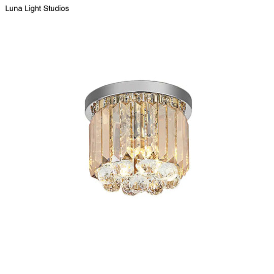 Modern Led Chrome Flush Mount Ceiling Lamp - Crystal Cylinder Light Fixture (8/12 Dia)