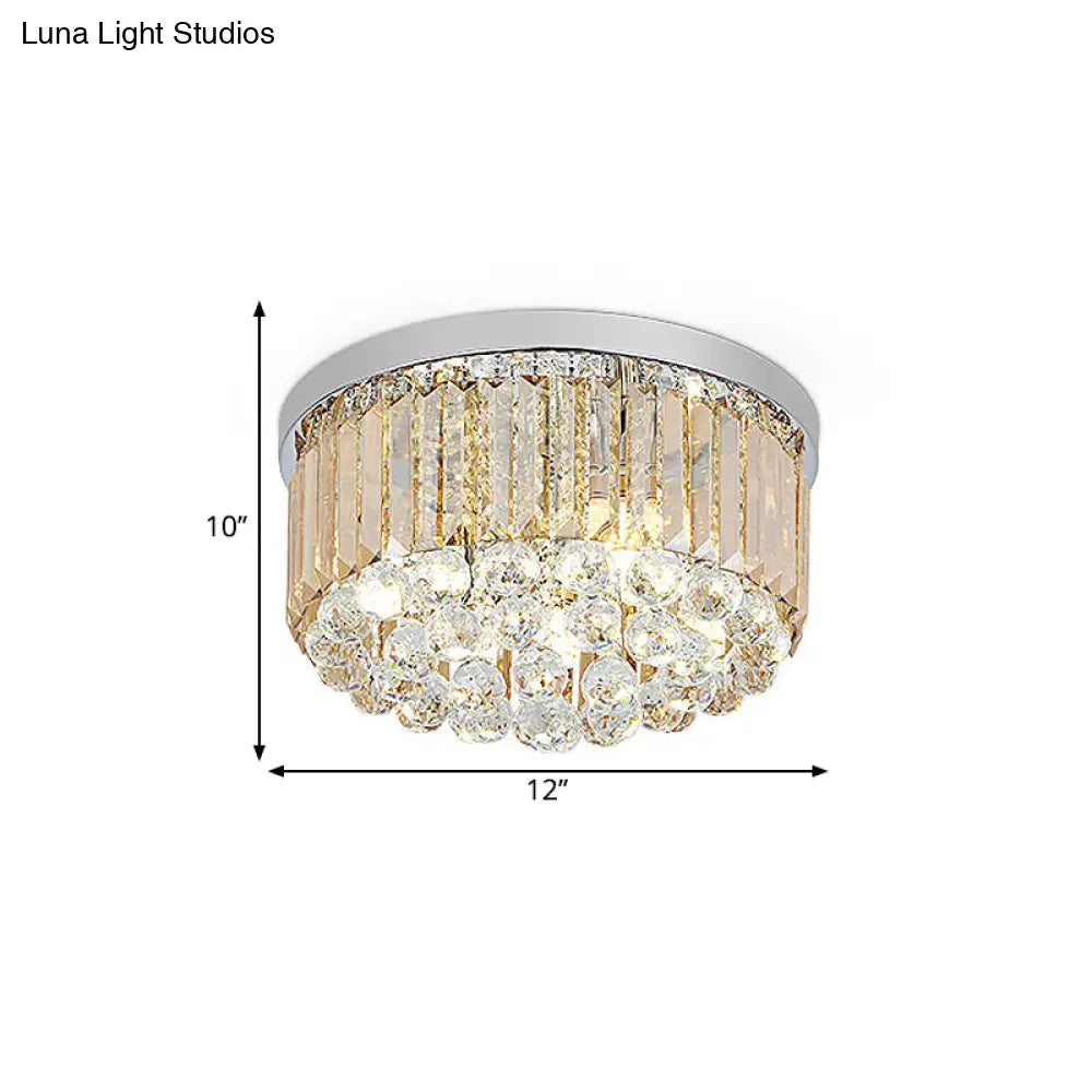 Modern Led Chrome Flush Mount Ceiling Lamp - Crystal Cylinder Light Fixture (8/12 Dia)