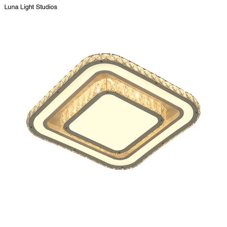 Modern Led Chrome Flush Mount Ceiling Lamp With Crystal Shade