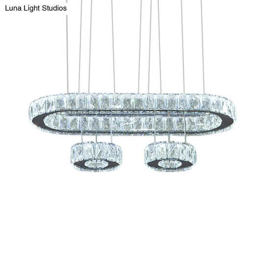 Modern Led Chrome Pendant Chandelier Light With Beveled Crystal Oval Design