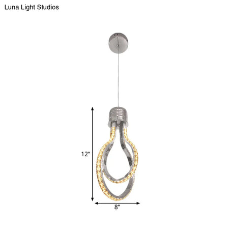 Modern Led Chrome Pendant Lamp With Bulb-Like Frame For Warm/White Lighting
