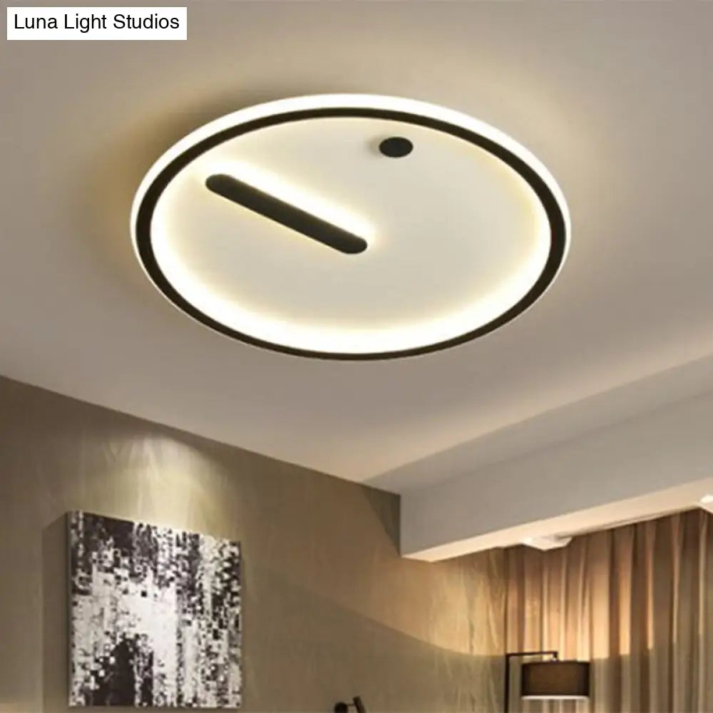 Modern Led Circle Flush Mount Metallic Ceiling Light In Black & White 12/16/19.5 Wide Warm/White