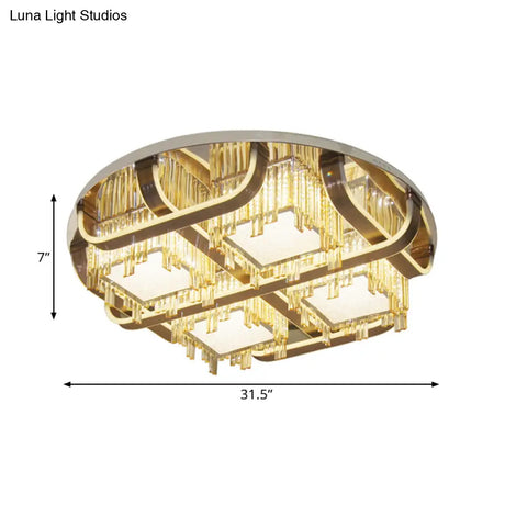 Modern Led Circle Flush Stainless - Steel Rectangular - Cut Crystal Ceiling Lamp With Cubic Shade