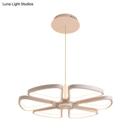 Modern Led Clover Chandelier Pendant: Metallic White Ceiling Lamp For Living Room