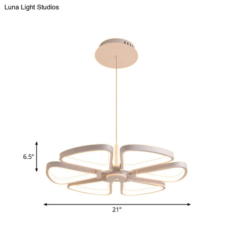 Modern Led Clover Chandelier Pendant: Metallic White Ceiling Lamp For Living Room