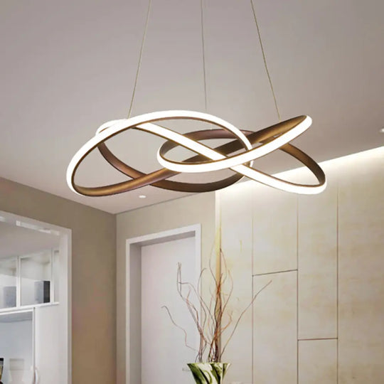 Modern Led Coffee Chandelier Lamp - White/Warm Light Seamless Curve Design / White