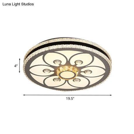 Modern Led Crystal Block Circle Ceiling Light With Four - Leaf Clover/Flower Pattern In Chrome
