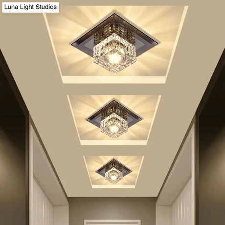 Modern Led Crystal Block Flush Ceiling Light Fixture - Small Corridor