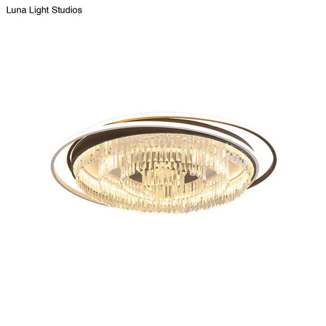 Modern Led Crystal Ceiling Lamp: Layered Circle Design Black & White Flush Mount