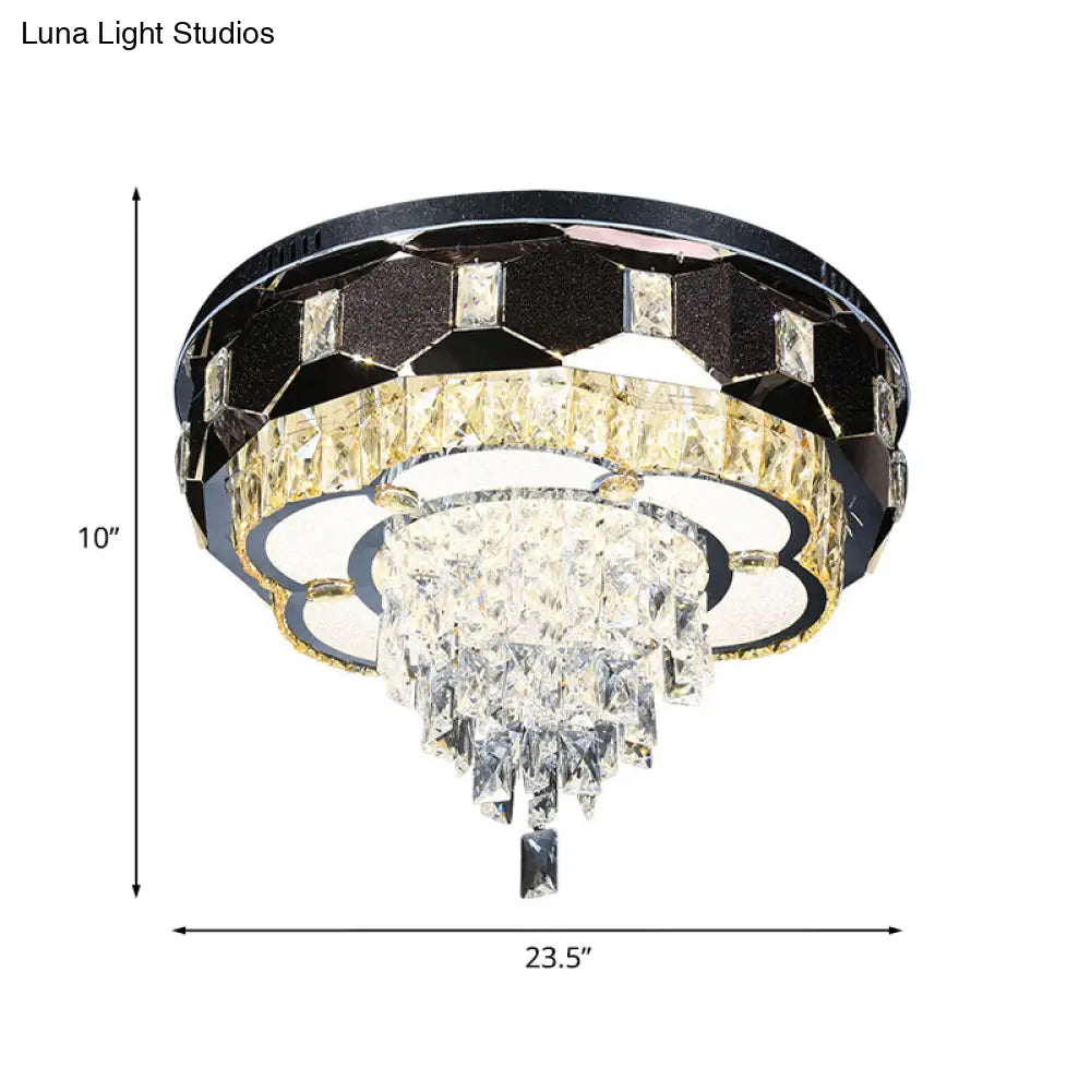 Modern Led Crystal Ceiling Light With Stainless Steel Finish And Floral Accent