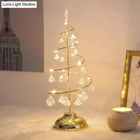 Modern Led Crystal Desk Lamp: Silver/Gold Christmas Tree Design For Bedroom