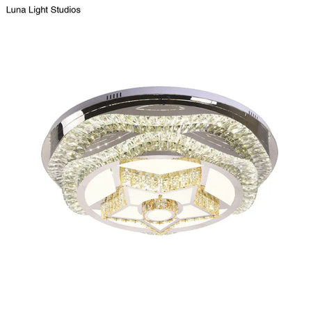 Modern Led Crystal Dome Flush Mount Ceiling Light In Chrome With Star/Gyro Pattern For Living Room