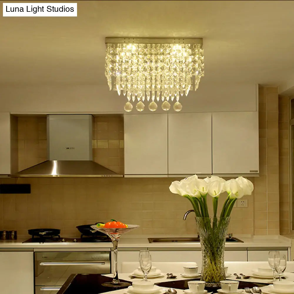 Modern Led Crystal Flush Ceiling Light - Clear Rectangle 19.5’/23.5’ Dia Lamp For Kitchen / 23.5’