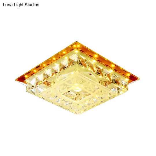 Modern Led Crystal Flush Ceiling Light Fixture In Tan - Square Block Design With Warm/White/Natural
