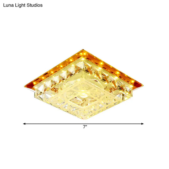Modern Led Crystal Flush Ceiling Light Fixture In Tan - Square Block Design With Warm/White/Natural