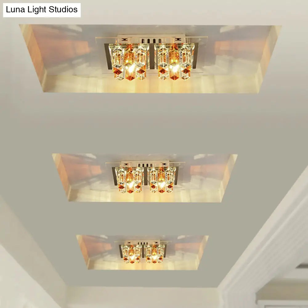 Modern Led Crystal Flush Ceiling Light Fixture- Rectangular Corridor