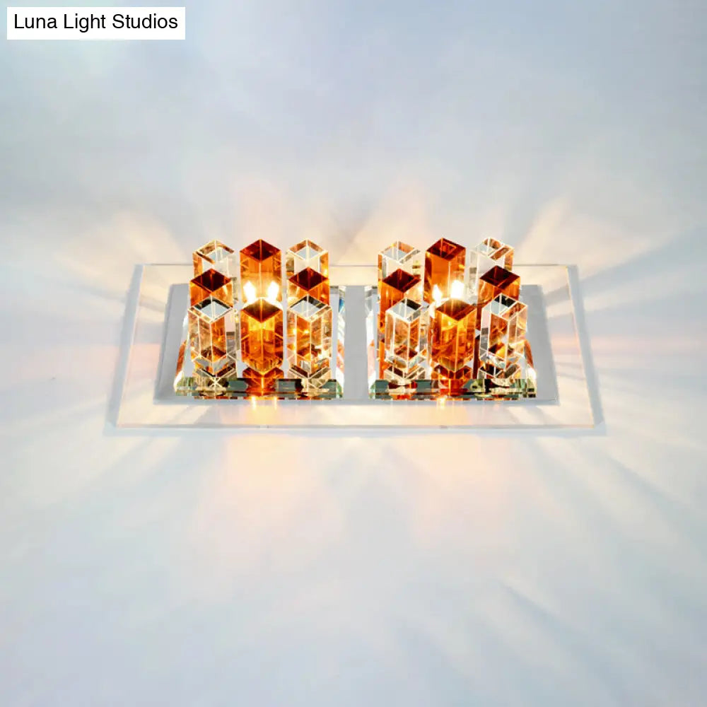 Modern Led Crystal Flush Ceiling Light Fixture- Rectangular Corridor Tan