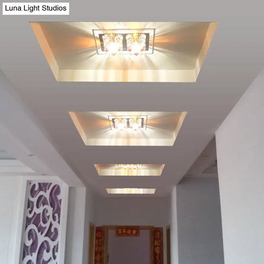 Modern Led Crystal Flush Ceiling Light Fixture- Rectangular Corridor