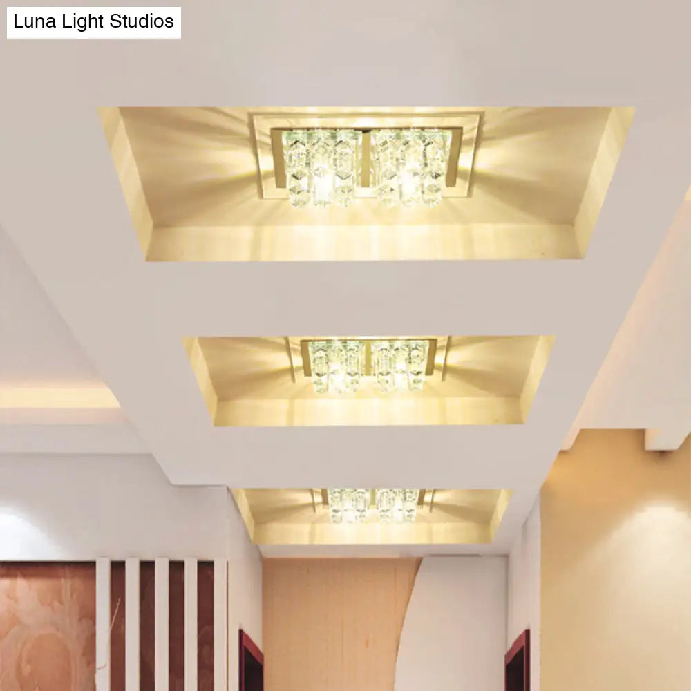 Modern Led Crystal Flush Ceiling Light Fixture- Rectangular Corridor