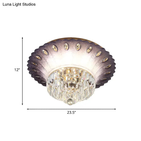 Modern Led Crystal Flush Light - Purple Tiered Round Design 19.5’/23.5’ Diameter Bedroom