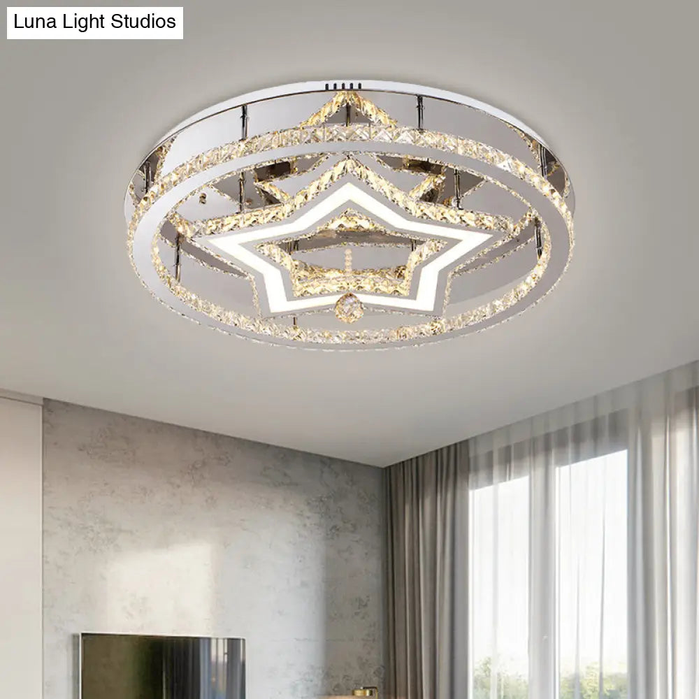 Modern Led Crystal Flush Mount Ceiling Light For Dining Room Stainless-Steel