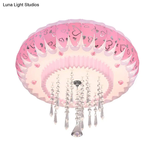 Modern Led Crystal Flush Mount Ceiling Light With Pink Drum Shade Perfect For Living Rooms
