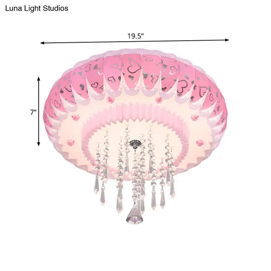 Modern Led Crystal Flush Mount Ceiling Light With Pink Drum Shade Perfect For Living Rooms