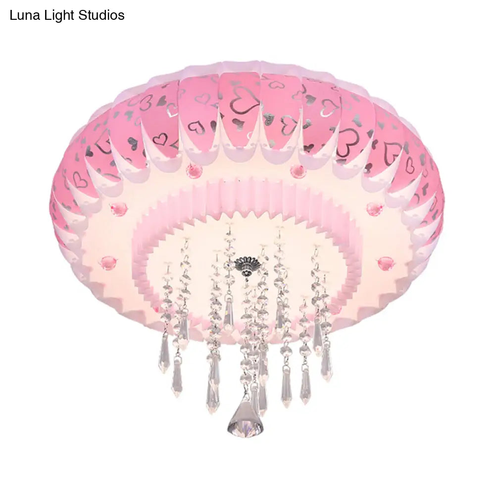 Modern Led Crystal Flush Mount Ceiling Light With Pink Drum Shade Perfect For Living Rooms